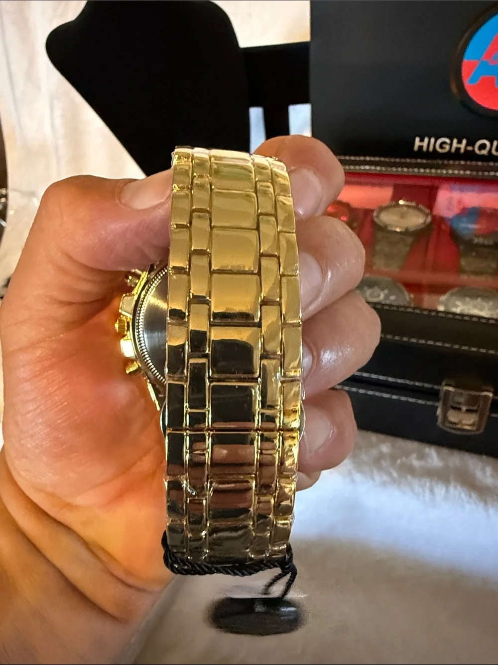 AJ Collection 48 amp Gold-Tone Chronograph Wristwatch with Black Dial